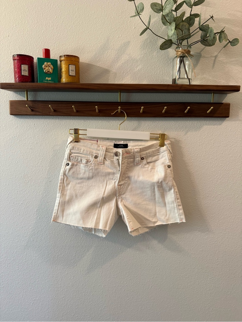 True Religion Off-White Denim Cutoff Shorts
